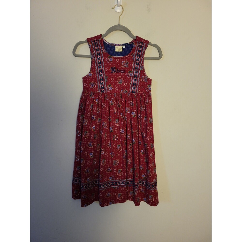 VTG Vera Bradley Red Floral Girl Dress Sz L Victoria Monogrammed Personalized